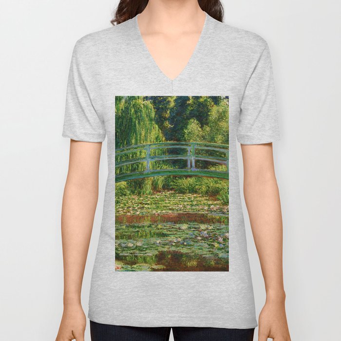 Claude Monet "The Japanese Footbridge and the Water Lily Pool, Giverny" V Neck T Shirt