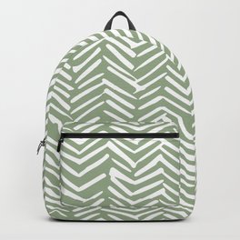 Boho, Abstract, Herringbone Pattern, Sage Green and White Backpack