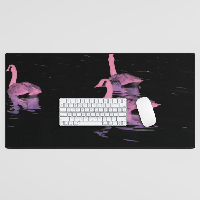 Swans Swimming Together Desk Mat