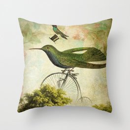 Hurried Running Bird, Dreamy Scenery Throw Pillow