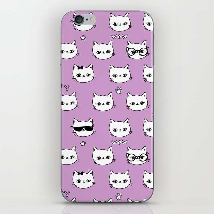 Cute pink pattern with stars glasses wow cats. Pets seamless background. Textiles for children iPhone Skin