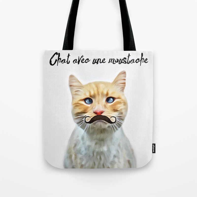 Chat Avec Une Moustache Cat With A Mustache In French Tote Bag By Theholidayguild Society6