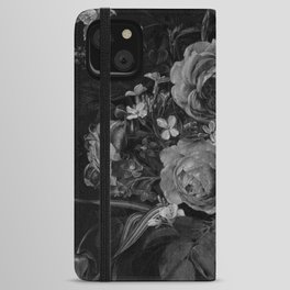 Vintage Flowers Monochrome Gray Black Floral  iPhone Wallet Case