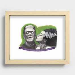 Watercolor Painting of Frankenstein & Bride Recessed Framed Print
