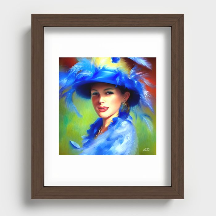 Blue Derby Feather Hat Recessed Framed Print