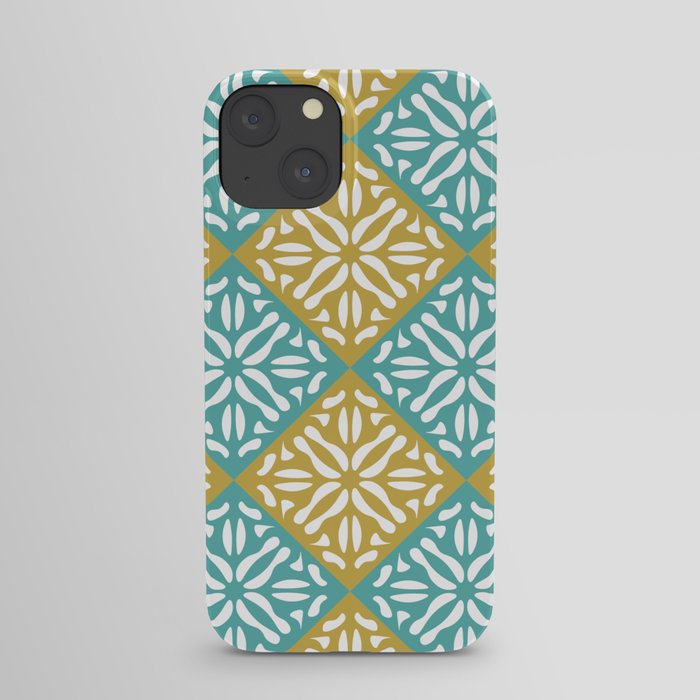Porto Tiles Inspired Pattern Light Petroleium and Mustard iPhone Case