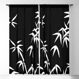 Bamboo Leaves White - black background Blackout Curtain