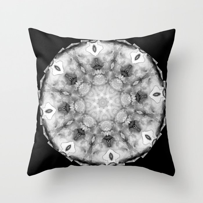 Black White And Gray Art - Crystal Light Mandala Throw Pillow