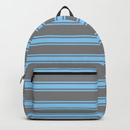 [ Thumbnail: Grey and Light Sky Blue Colored Lines Pattern Backpack ]