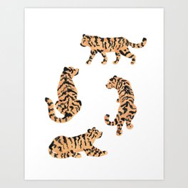 Tigers Art Print | Bedroom, Animal, Junglevibes, Cats, Bathroom, Painting, Tigers, Gouache, Stripes, Minimal 