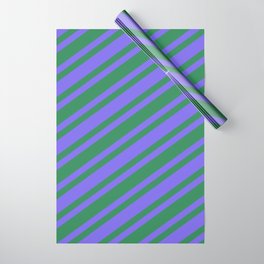 [ Thumbnail: Sea Green & Medium Slate Blue Colored Pattern of Stripes Wrapping Paper ]