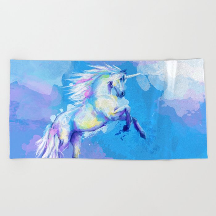 Unicorn Dream Fantasy Animal Painting Beach Towel By