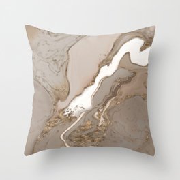 Taupe marble and gold abstract Throw Pillow