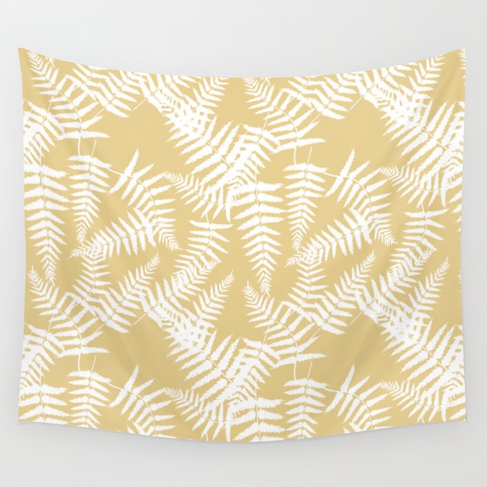 Tan And White Fern Leaf Pattern Wall Tapestry