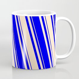 [ Thumbnail: Bisque & Blue Colored Lined Pattern Coffee Mug ]