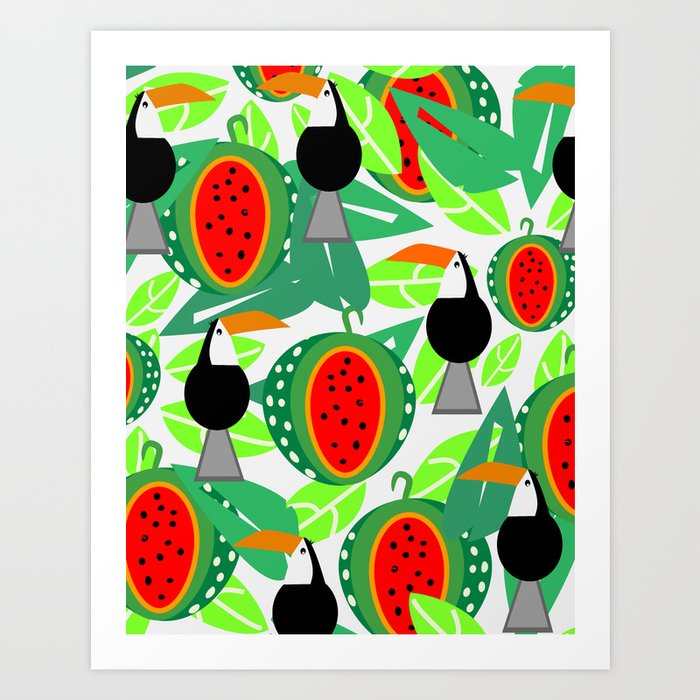 Toucans and watermelons Art Print