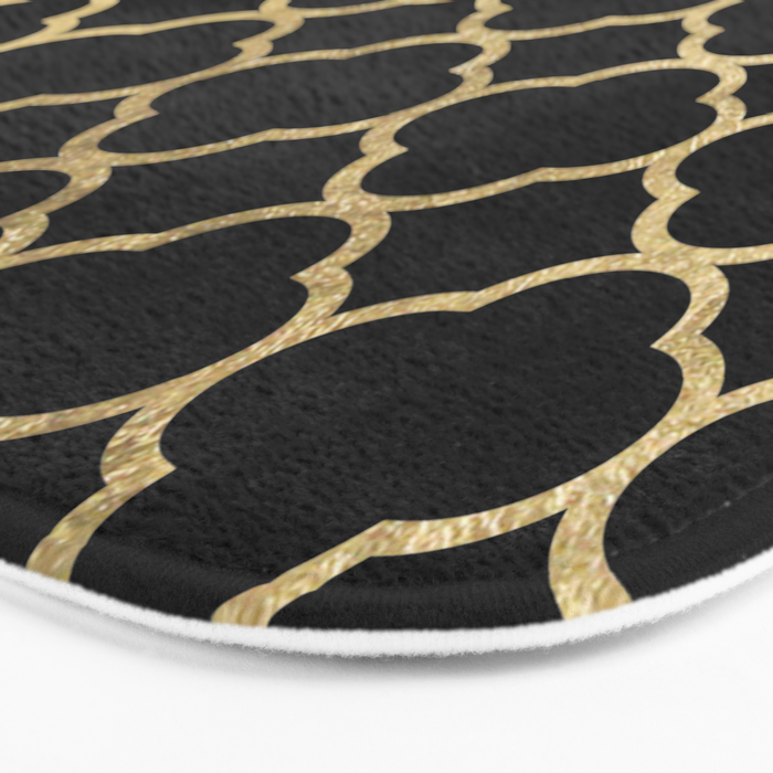 Elegant Geometrical Black Faux Gold Quatrefoil Bath Mat By Pink Water Society6