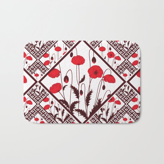 Bright floral pattern on a white background with decorative elements. Bath Mat