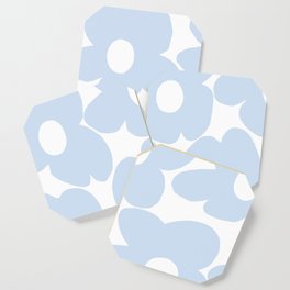Large Baby Blue Retro Flowers White Background #decor #society6 #buyart Coaster