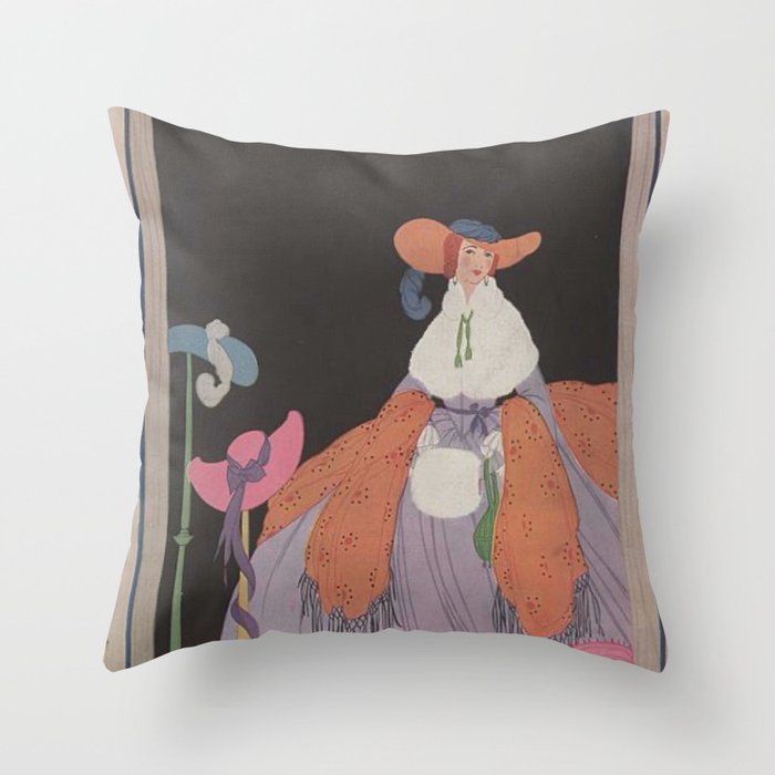 Vintage Fashion Magazine Cover Illustration - Milliner Throw Pillow