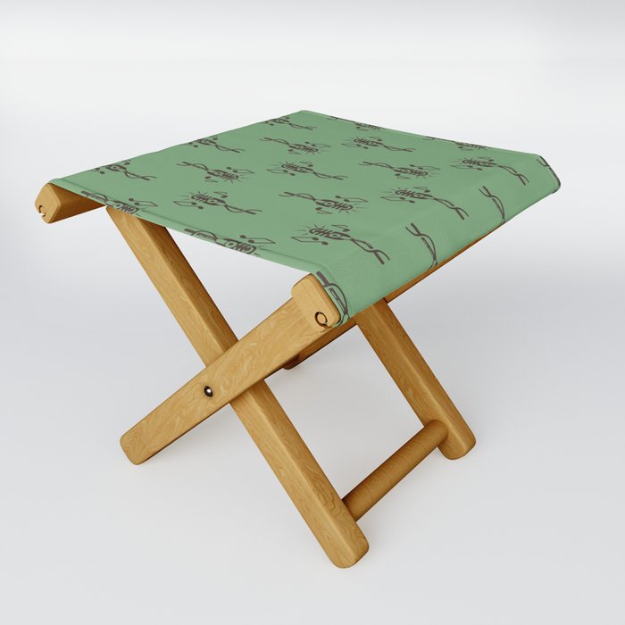 Black Retro Microphone Pattern on Vintage Green Folding Stool