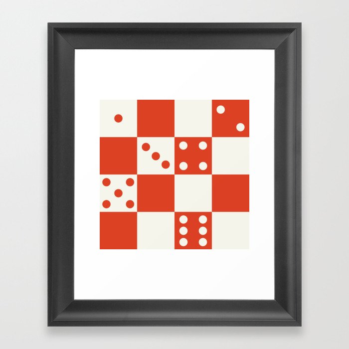 Checkered Dice Pattern (Creamy Milk & Tangerine Tango Color Palette) Framed Art Print