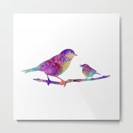 Mom and Baby Bird Watercolor Gift Metal Print