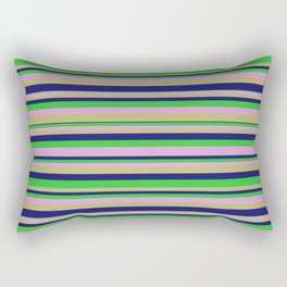 [ Thumbnail: Plum, Dark Khaki, Midnight Blue, and Lime Green Colored Lines/Stripes Pattern Rectangular Pillow ]