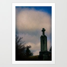Grave on the Hill Art Print | Digital, Christ, Painting, Cross, Catholic, Cemetery, Graveyard 