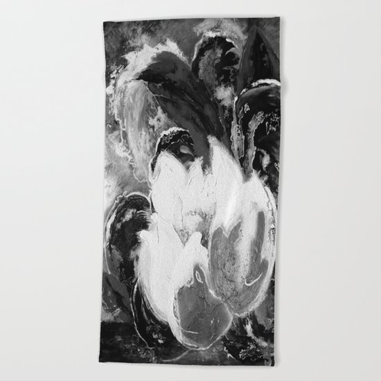 Purple Peonies in Gold with Red - Black and White Beach Towel