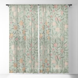 William Morris Vintage Fruit Sage Green  Sheer Curtain