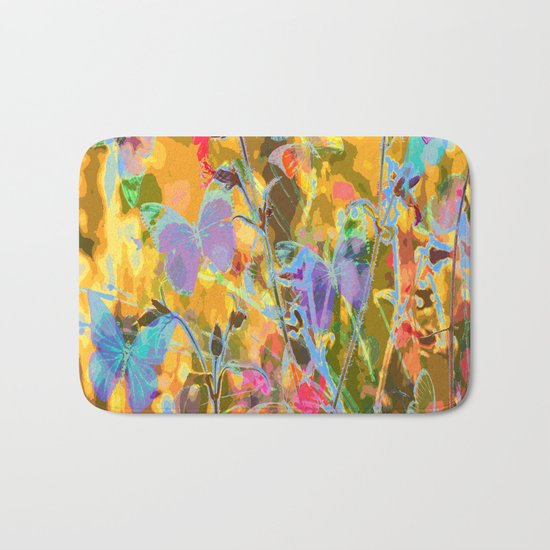 Butterflies flying in meadow - lovely colors and details - summer mood Bath Mat