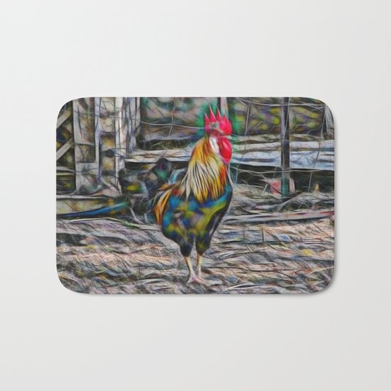 Bold Abstract Rooster Bath Mat