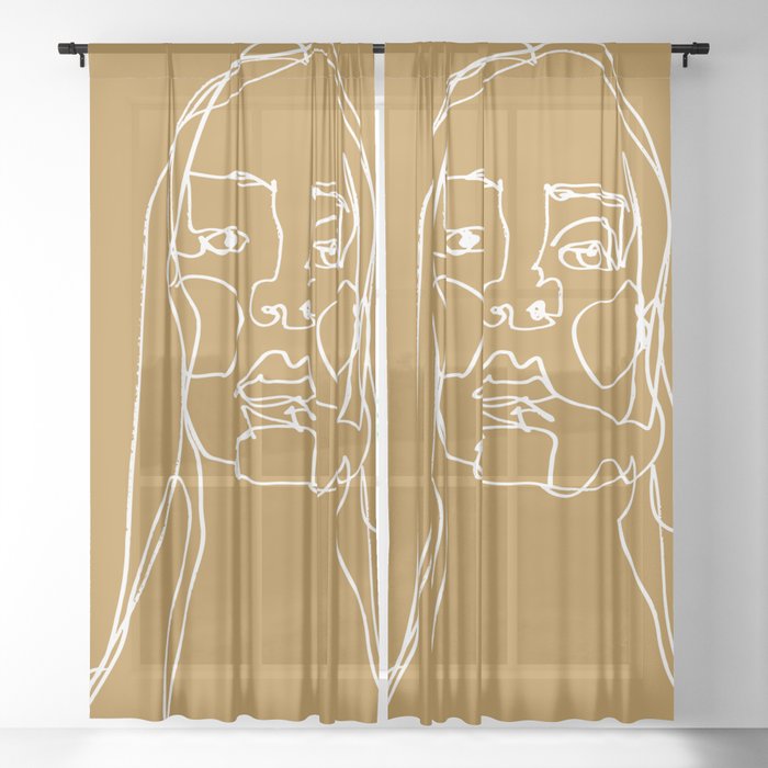 LINE ART FEMALE PORTRAITS I-III-III Sheer Curtain