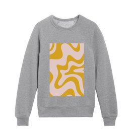 Retro Liquid Swirl Abstract Pattern Square in Pale Blush Pink and Mustard Kids Crewneck