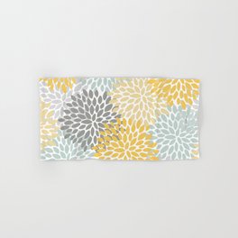 Floral Pattern, Yellow, Pale, Aqua and Gray Hand & Bath Towel