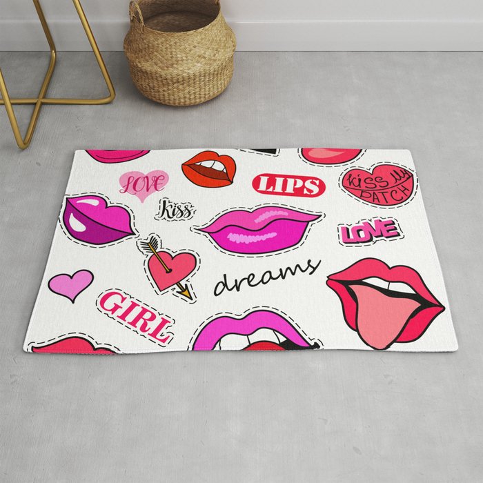 Lips of Love: High Fashion Fine Art with Fashion Patch Badges Set Rug