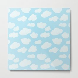 Happy Clouds - Blue and White, Sky Pattern Metal Print