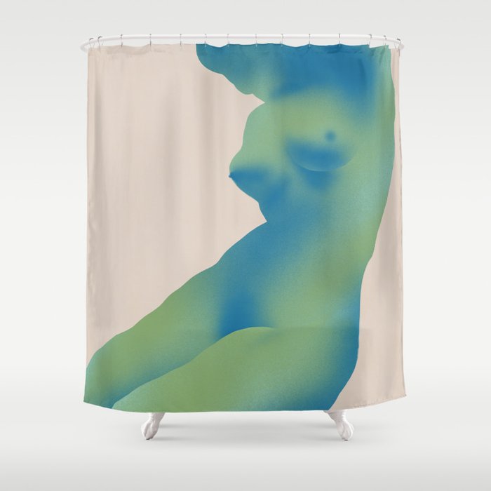 Green emerald nude figurative art Shower Curtain