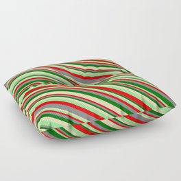 [ Thumbnail: Eyecatching Light Green, Red, Gray, Dark Green, and Tan Colored Lined/Striped Pattern Floor Pillow ]