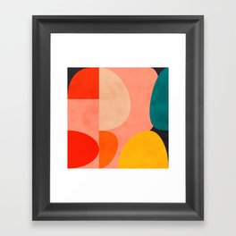 geometry shape mid century organic blush curry teal Framed Art Print