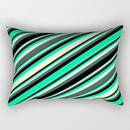 [ Thumbnail: Green, Light Yellow, Dark Slate Gray & Black Colored Lined/Striped Pattern Rectangular Pillow ]