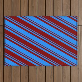 [ Thumbnail: Blue and Maroon Colored Pattern of Stripes Outdoor Rug ]
