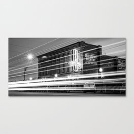 Fort Smith Light Trails And Brewery Neon - Monochrome Panorama Canvas Print
