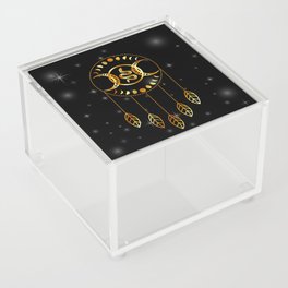 Magic and mystical snake dreamcatcher mandala with moon phases and stars in gold Acrylic Box