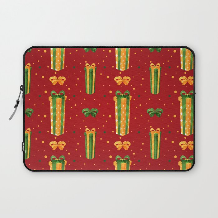 Christmas Pattern Yellow Green Gifts Bow Laptop Sleeve