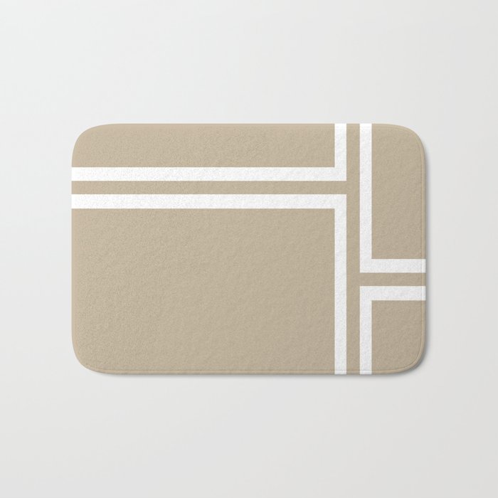 Strong Deco - Geometric Minimalism in White and Neutral Flax Bath Mat