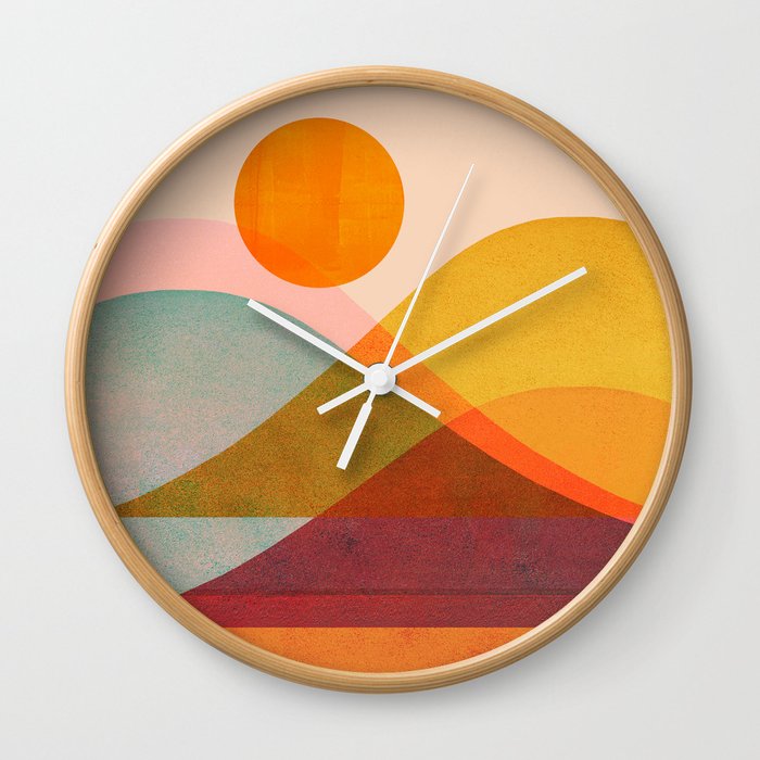 Abstraction_SUNSET_LANDSCAPE_POP_ART_Minimalism_018X Wall Clock