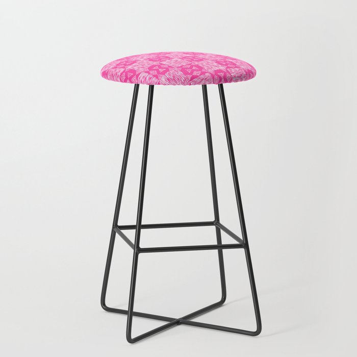 Bright organic stripes check with diamonds - hot pink and white Bar Stool
