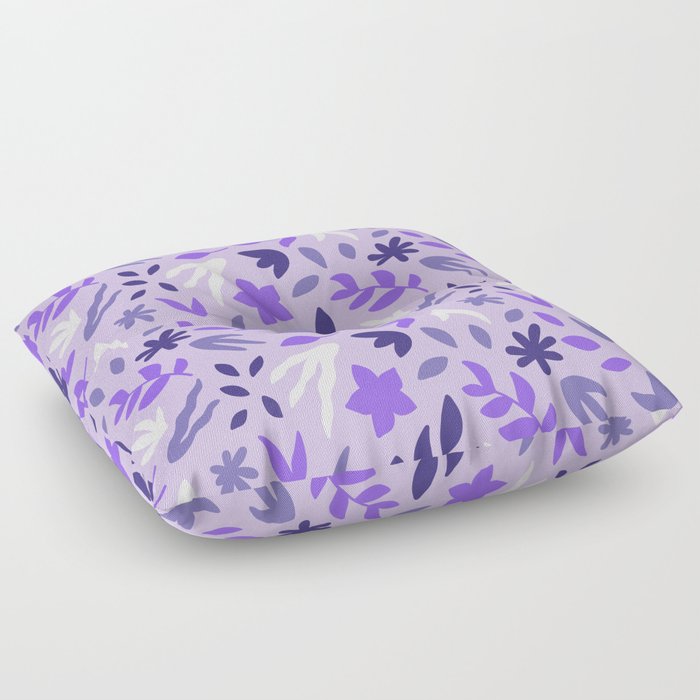 Violet Floral Cutouts - Mid Century Modern Abstract Floor Pillow